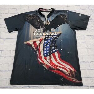CoolWick MENS 3XL 1/4 Zip Bowling Shirt Jersey American Flag Bald Eagle